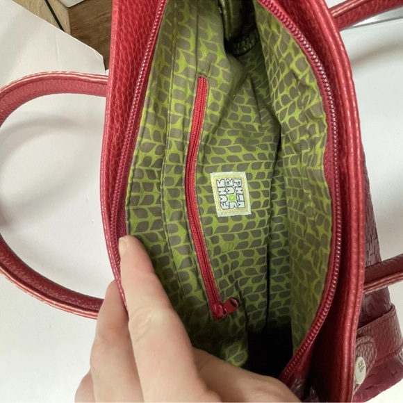 SkFk Handbag Purse Red Green Embroidered Organic Basket Weave & Fabric - Picture 12 of 16